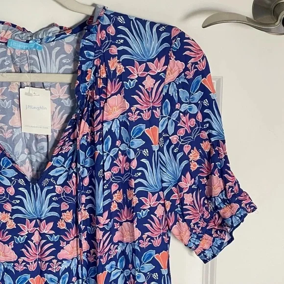 J. MCLAUGHLIN  Blue Multi Floral Chessie Silk Blend Tiered Midi Dress Size S - Picture 5 of 14